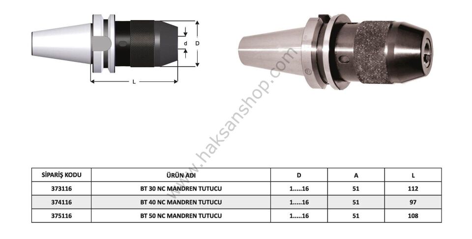 BT Tipi NC Mandrenli Takım Tutucu-1/16mm Kapasite