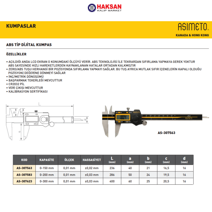 ASIMETO ABS TİP DİJİTAL KUMPAS