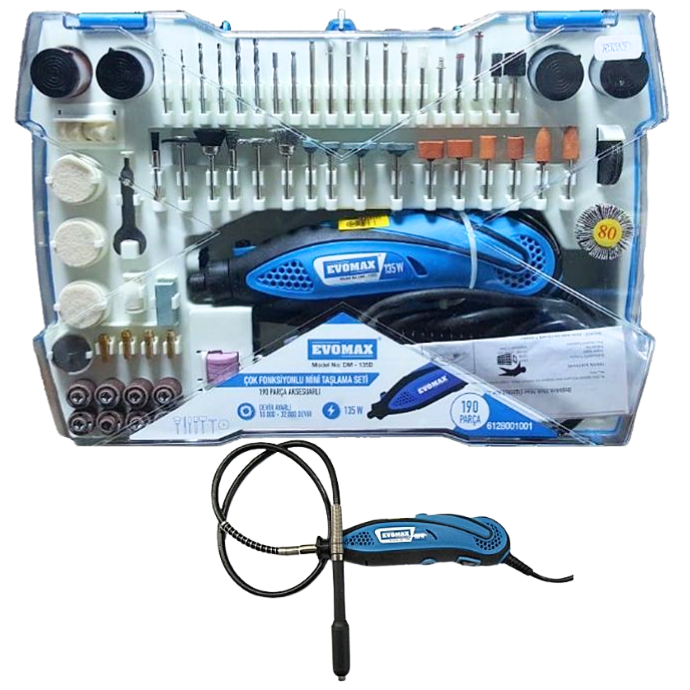 EVOMAX DM 135D MİNİ TAŞLAMA SET 190 PARÇA