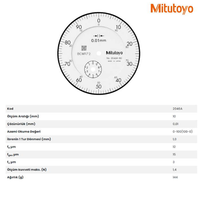 Mitutoyo Komparatör Saatleri (Standart Modeller) 2046A