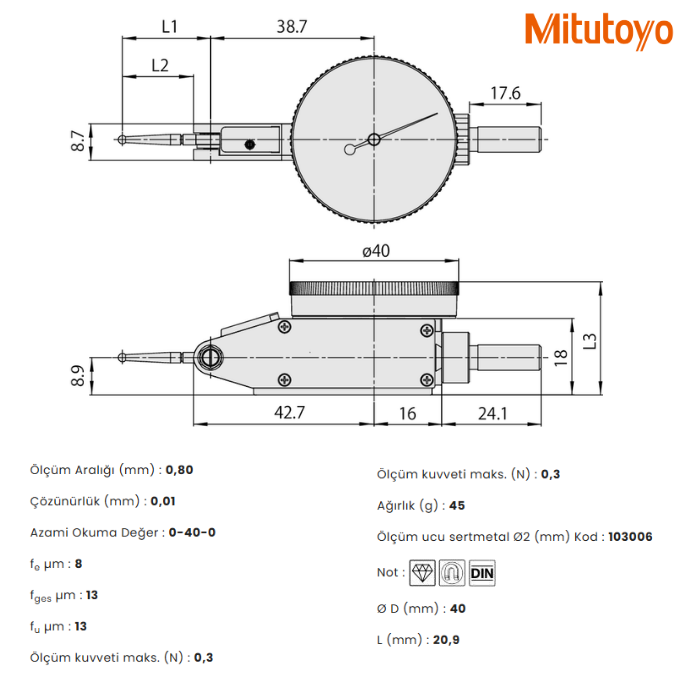 Mitutoyo Komparatör Saatleri (Standart Modeller) 513-404-10E