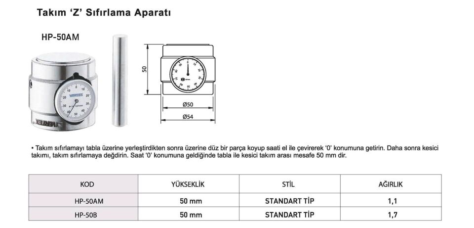 HP-50 AM Z Eksen Takım Sıfırlama Aparatı