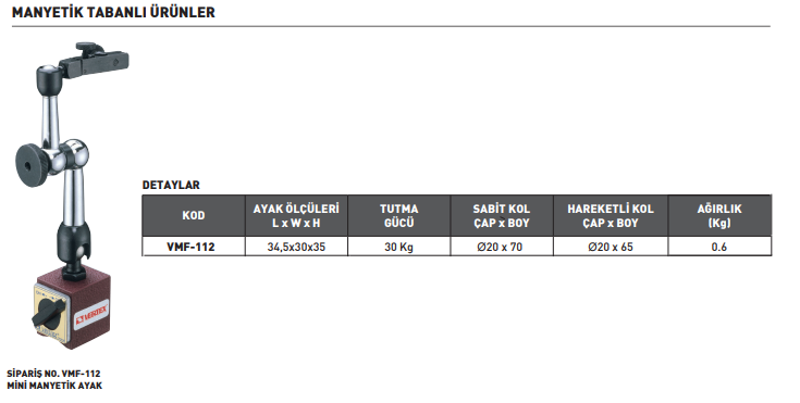 Vertex Mini Manyetik Komparatör Ayağı-Manyetik Ayak VMF-112