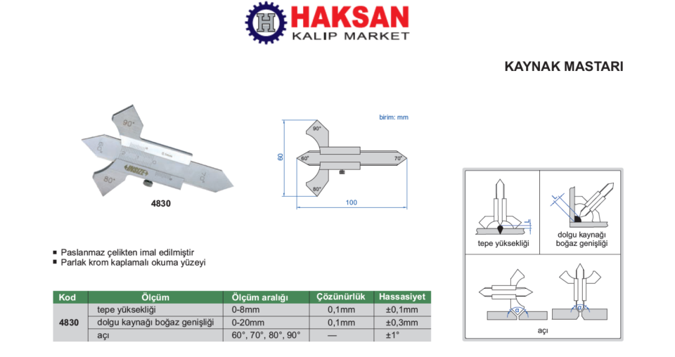 Insize 4830 Kaynakçı Kumpası