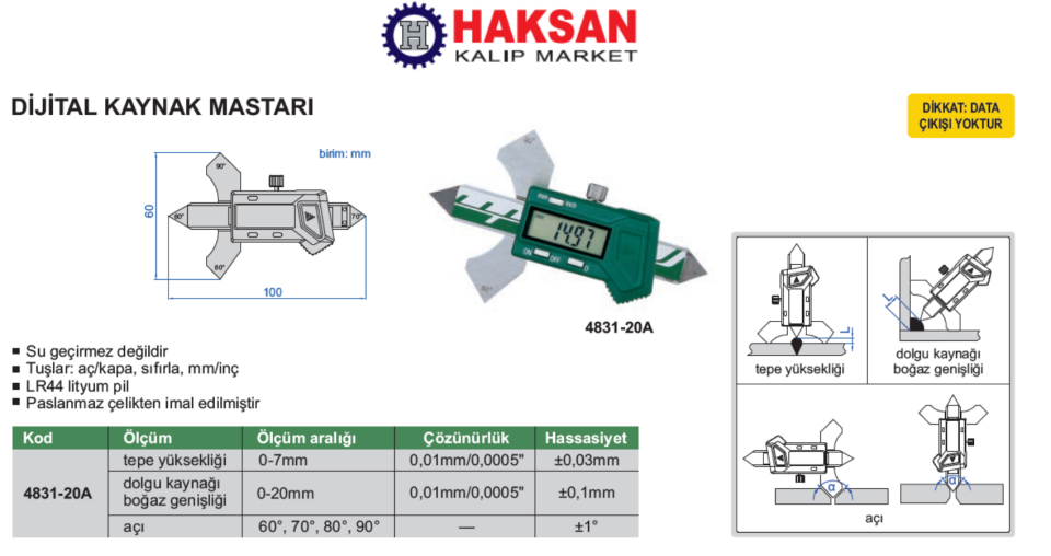 Insize 4831-20A Dijital Kaynakçı Kumpası