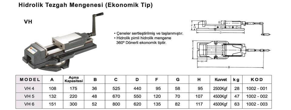 VH Serisi / Hidrolik Freze Mengenesi
