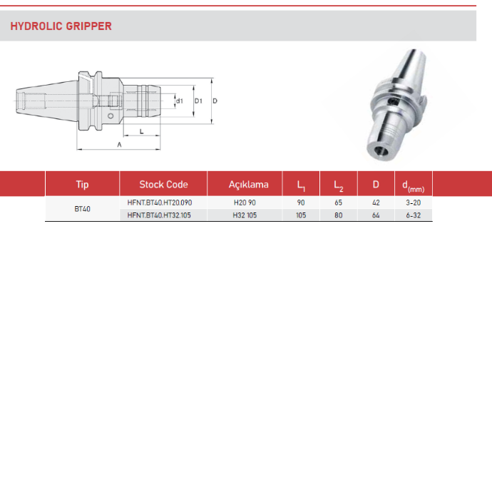 BT40 HİDROLİK TAKIM TUTUCU