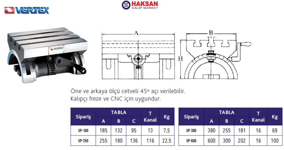 VP Serisi / Açılı Sabit Tip Sinüs Dereceli Tabla
