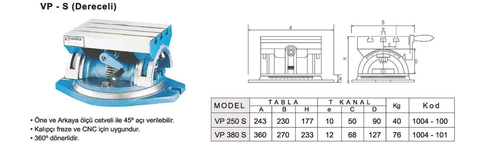 VP Serisi / Açılı ve Dönerli Sinüs Dereceli Tabla
