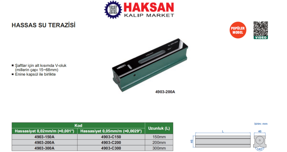 Insize 4903 Su Terazisi 200 mm