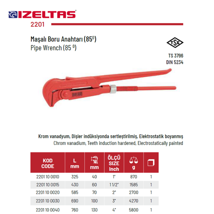 2201 MAŞALI BORU ANAHTARI (85°) İZELTAŞ