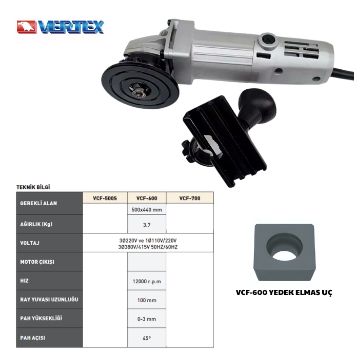 VCF-600 / 45° El Tipi Seyyar Pah Kırma Makinası