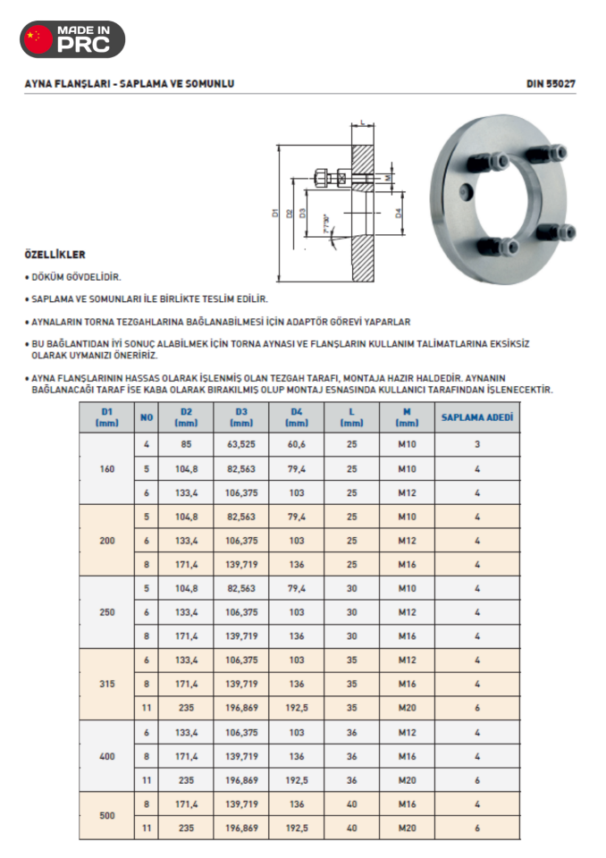 TORNA AYNASI FLANŞ - SAPLAMA VE SOMUNLU