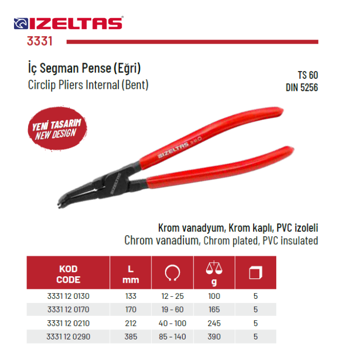 3331 İÇ SEGMAN PENSE YAYSIZ EĞRİ İZELTAŞ