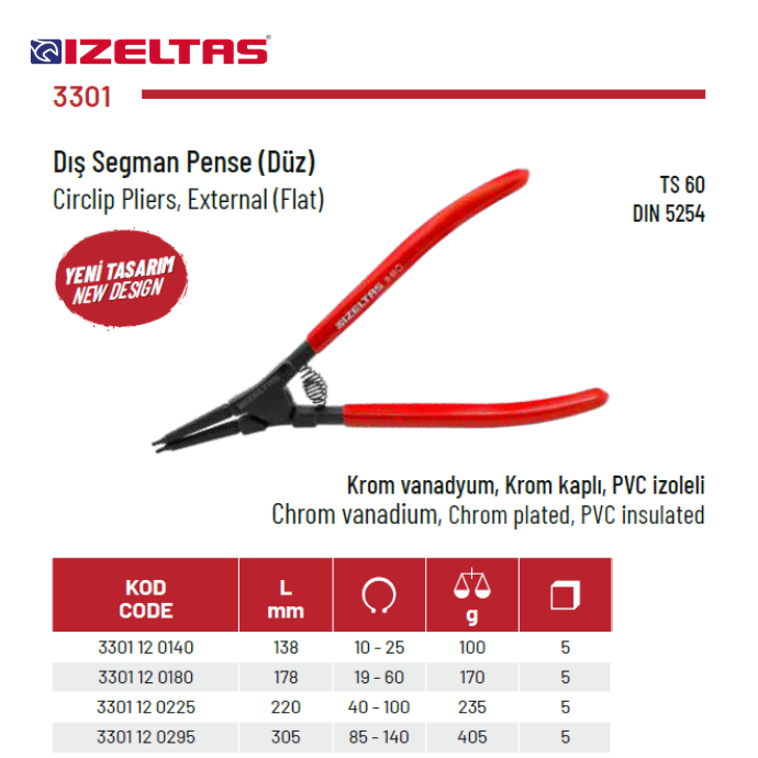 3301 DIŞ SEGMAN PENSE YAYLI DÜZ İZELTAŞ