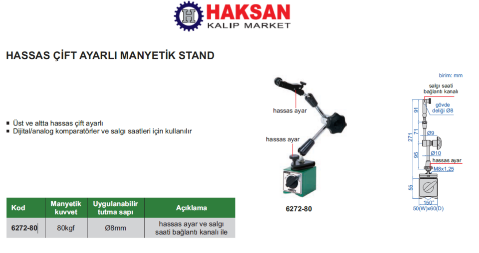 Manyetik Ayak 6272-80 (Hassas Ayarlı)