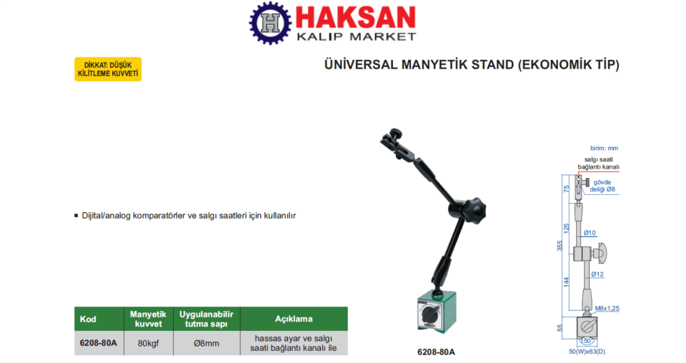 Insize 6208-80A Universal Manyetik Ayak (Hafif Yük)