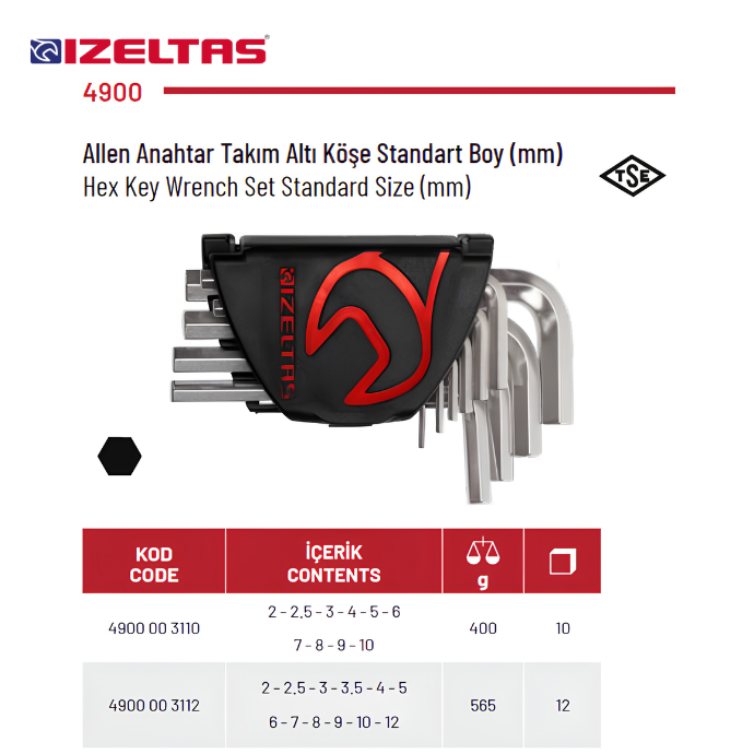 4900 ALLEN ANAHTAR TAKIM ALTI KÖŞE STANDART BOY İZELTAŞ