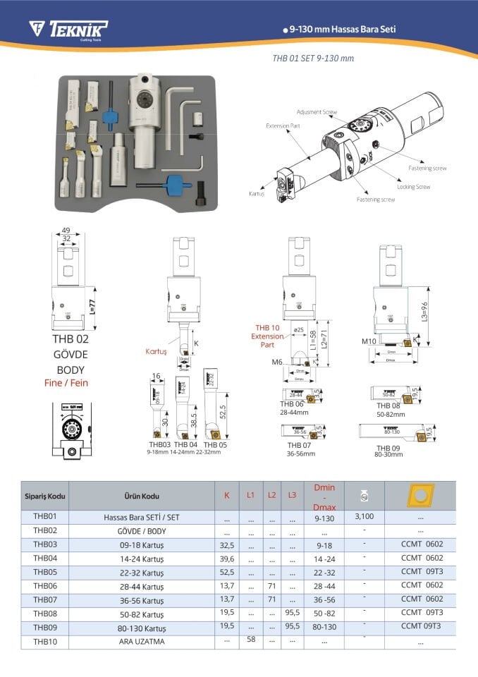 TEKNİK 09-130 MM HASSAS BARA SETİ (0,01)   THB01