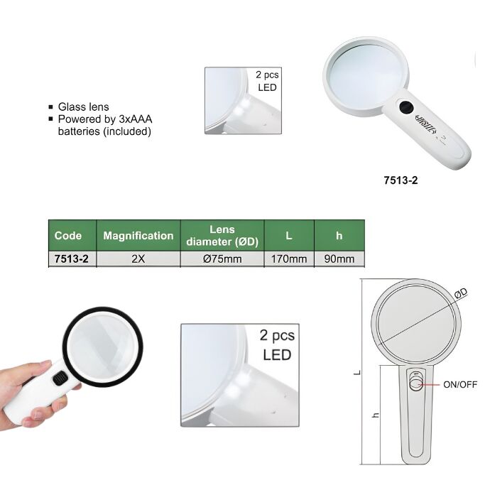 INSIZE LED AYDINLATMALI BÜYÜTEÇ 7513-2 EL TİPİ