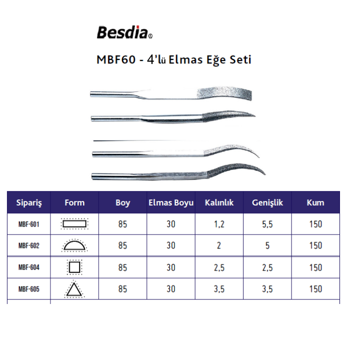Elmas Eğe Seti  4'lü BESDİA MBF60