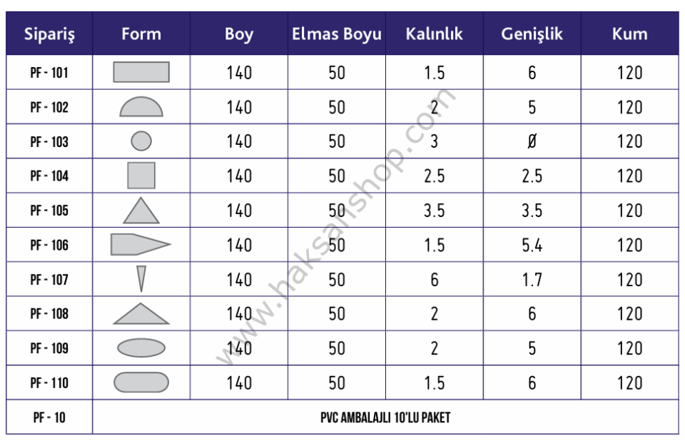 Elmas Eğe Tekli Kare BESDİA PF104