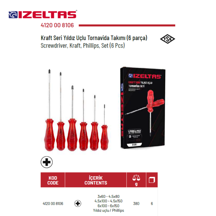 4120 KRAFT SERİ YILDIZ UÇLU TORNAVİDA TAKIMI 6 PARÇA İZELTAŞ