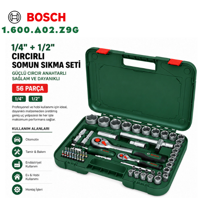 1/4'' + 1/2'' CIRCIRLI SOMUN SIKMA LOKMA SETİ 56 PARÇA BOSCH