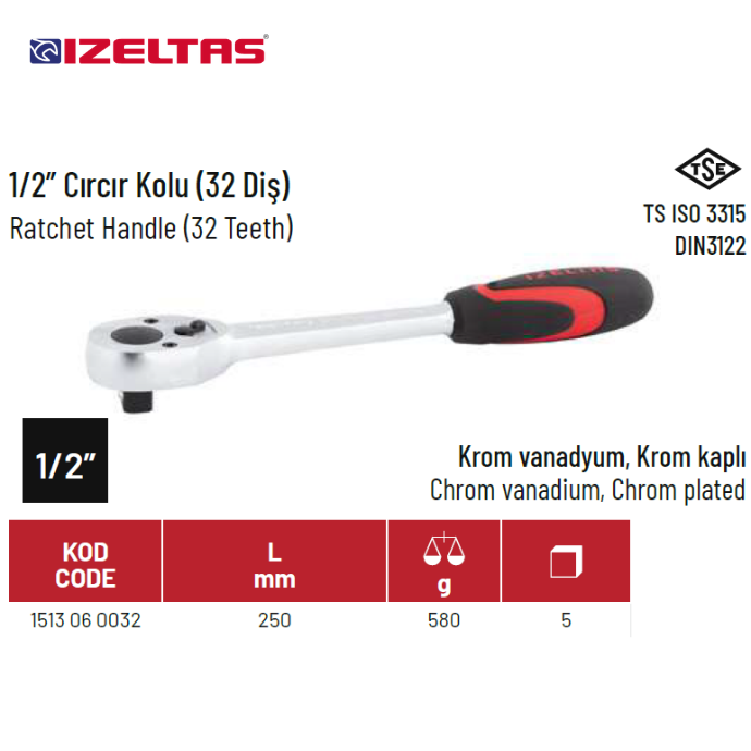 1513 1/2'' 250 MM CIRCIR KOLU (32 DİŞ) İZELTAŞ